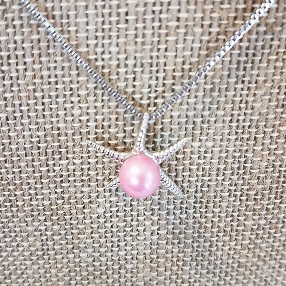 Sterling Silver Pink Cultured Pearl Starfish Neckl